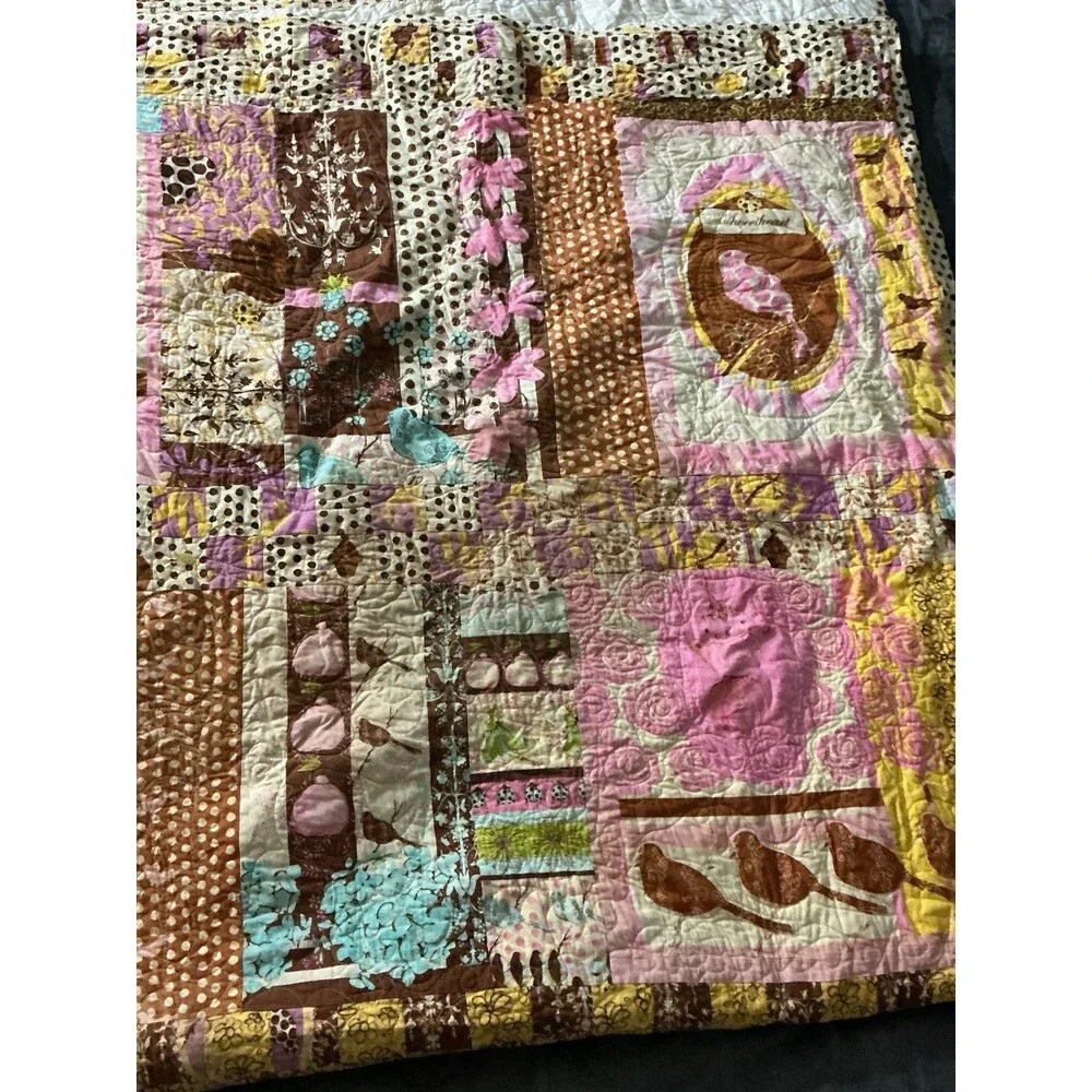 2009 Handmade Patchwork Quilt 86x74 Floral  Appliqué Machine Signed Quilted READ